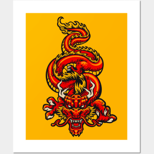 Retro Japanese Dragon Posters and Art